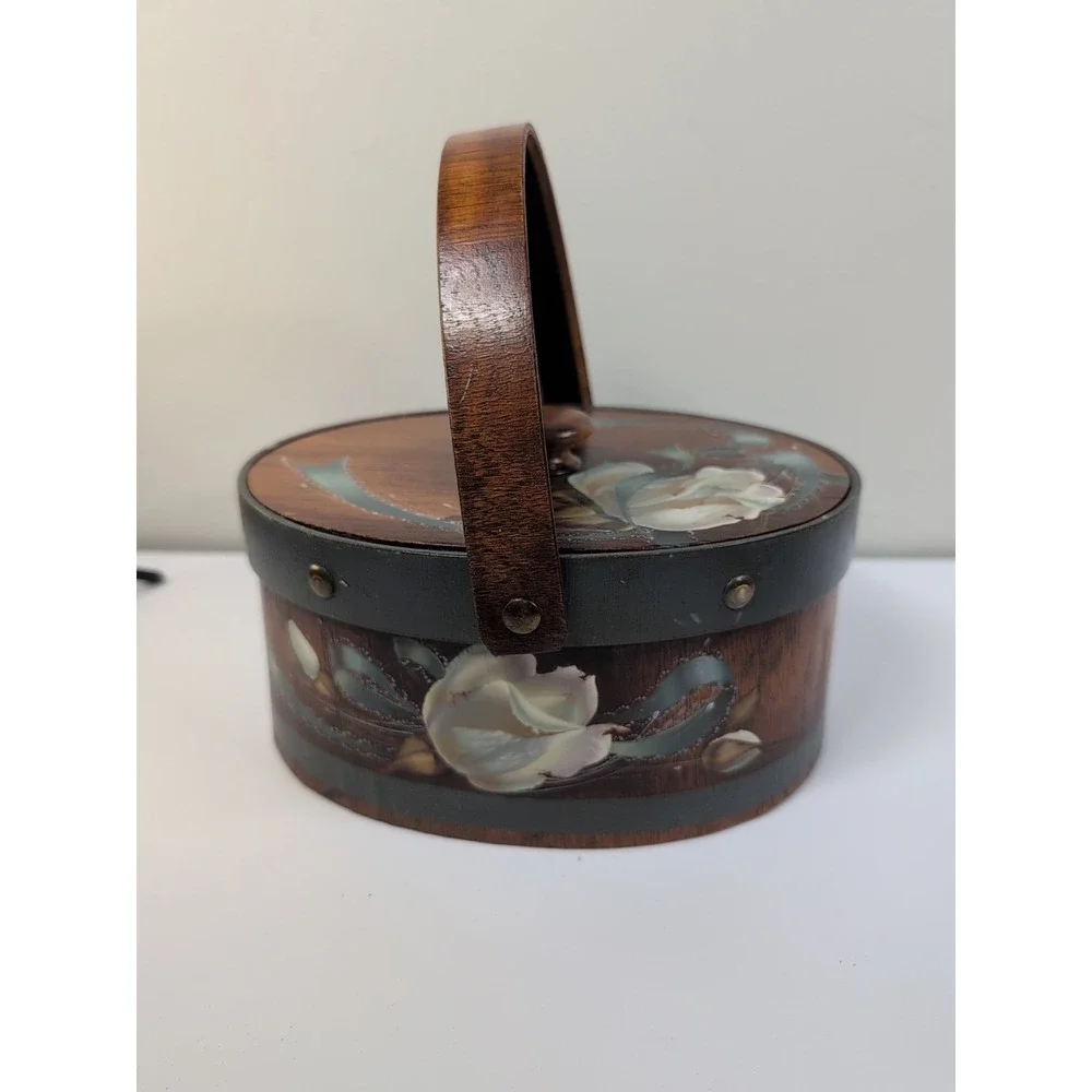 Wooden‎ Wood Handled Bucket Pale Box Floral  With Lid Vintage